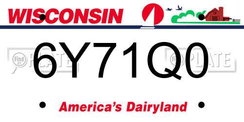 6Y71Q0 Wisconsin License Plate