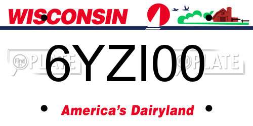 6YZI00 Wisconsin License Plate