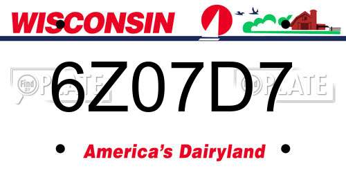 6Z07D7 Wisconsin License Plate