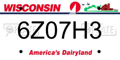 6Z07H3 Wisconsin License Plate