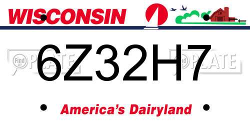 6Z32H7 Wisconsin License Plate