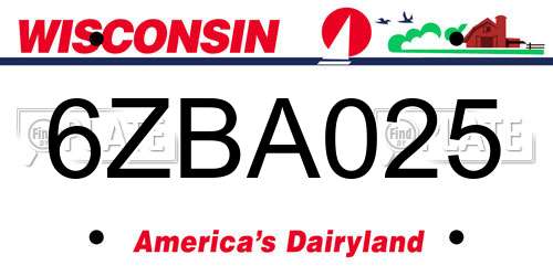 6ZBA025 Wisconsin License Plate