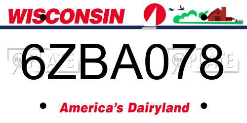 6ZBA078 Wisconsin License Plate