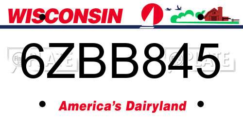 6ZBB845 Wisconsin License Plate