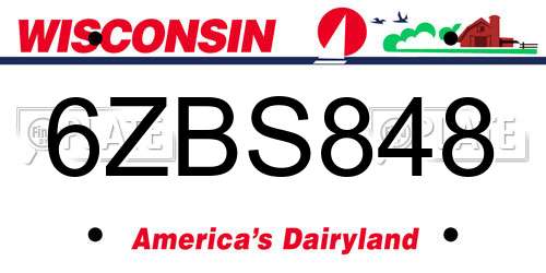 6ZBS848 Wisconsin License Plate