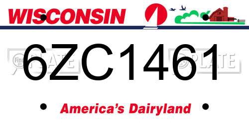 6ZC1461 Wisconsin License Plate