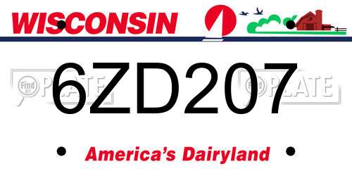 6ZD207 Wisconsin License Plate