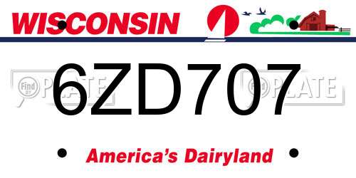 6ZD707 Wisconsin License Plate