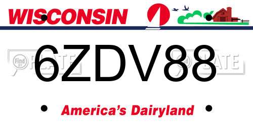 6ZDV88 Wisconsin License Plate