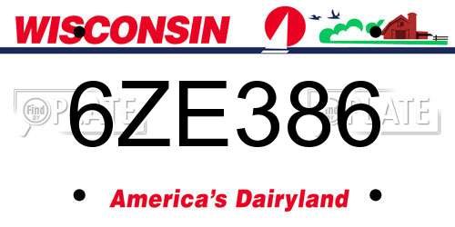 6ZE386 Wisconsin License Plate