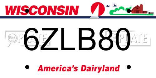 6ZLB80 Wisconsin License Plate