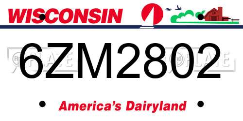 6ZM2802 Wisconsin License Plate