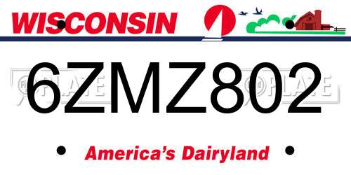 6ZMZ802 Wisconsin License Plate