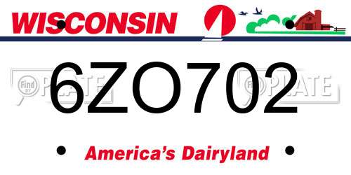 6ZO702 Wisconsin License Plate