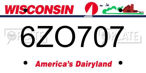 6ZO707 Wisconsin License Plate