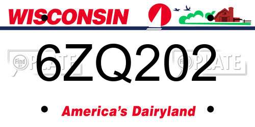 6ZQ202 Wisconsin License Plate