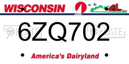 6ZQ702 Wisconsin License Plate