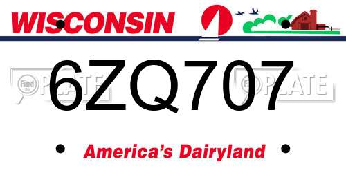6ZQ707 Wisconsin License Plate
