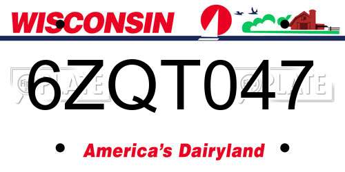6ZQT047 Wisconsin License Plate