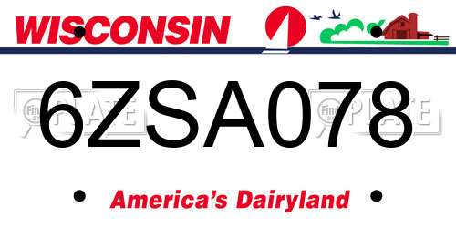 6ZSA078 Wisconsin License Plate