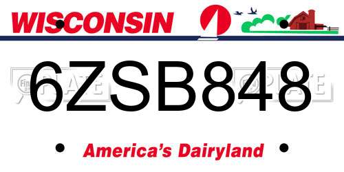 6ZSB848 Wisconsin License Plate