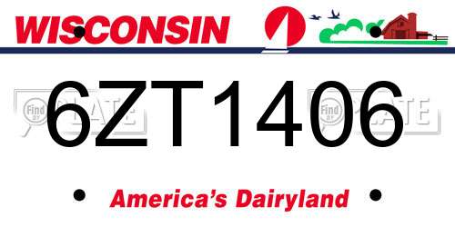 6ZT1406 Wisconsin License Plate