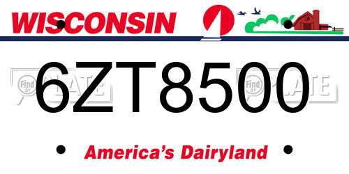 6ZT8500 Wisconsin License Plate