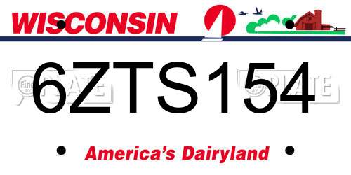 6ZTS154 Wisconsin License Plate