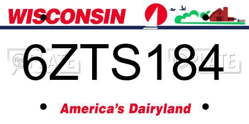 6ZTS184 Wisconsin License Plate
