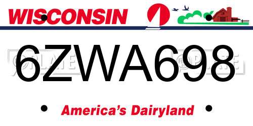 6ZWA698 Wisconsin License Plate