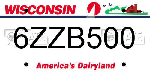 6ZZB500 Wisconsin License Plate