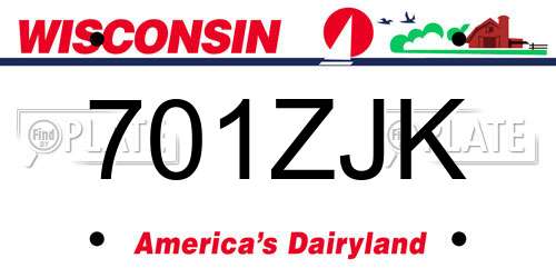 701ZJK Wisconsin License Plate