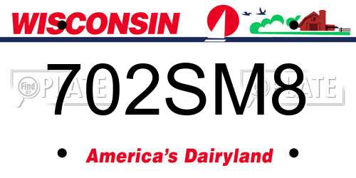 702SM8 Wisconsin License Plate
