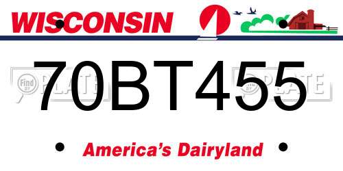 70BT455 Wisconsin License Plate