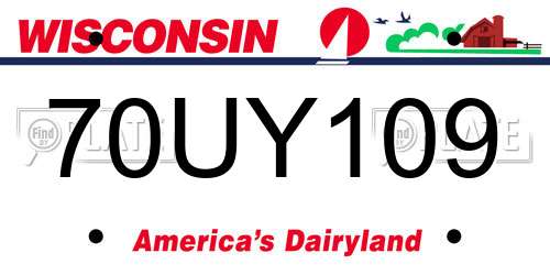 70UY109 Wisconsin License Plate