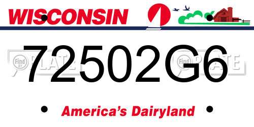 72502G6 Wisconsin License Plate