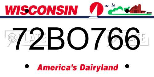 72BO766 Wisconsin License Plate