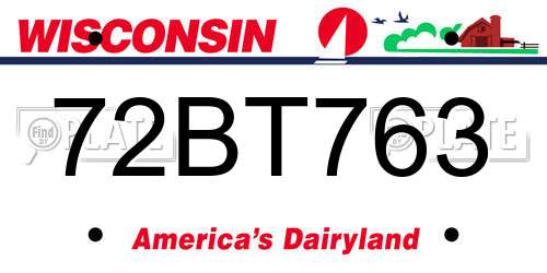 72BT763 Wisconsin License Plate