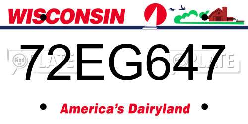 72EG647 Wisconsin License Plate