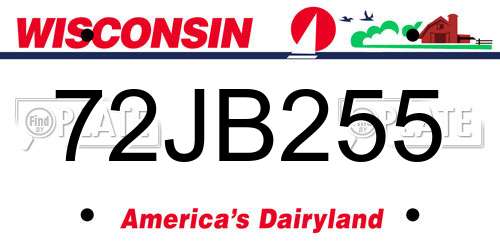 72JB255 Wisconsin License Plate