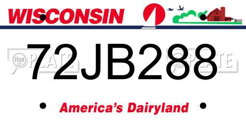 72JB288 Wisconsin License Plate