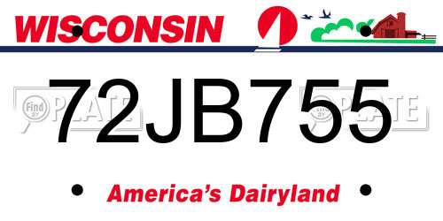72JB755 Wisconsin License Plate