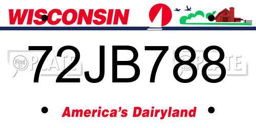 72JB788 Wisconsin License Plate