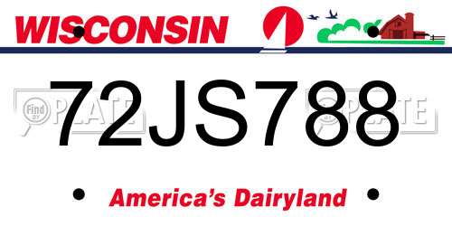 72JS788 Wisconsin License Plate