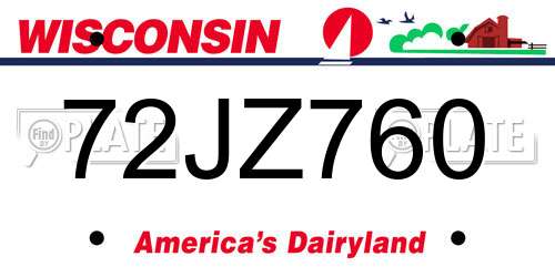 72JZ760 Wisconsin License Plate