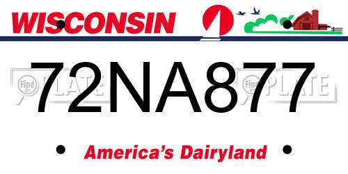 72NA877 Wisconsin License Plate