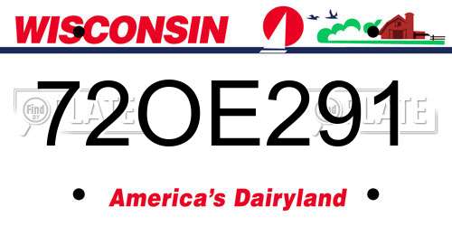72OE291 Wisconsin License Plate