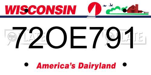 72OE791 Wisconsin License Plate