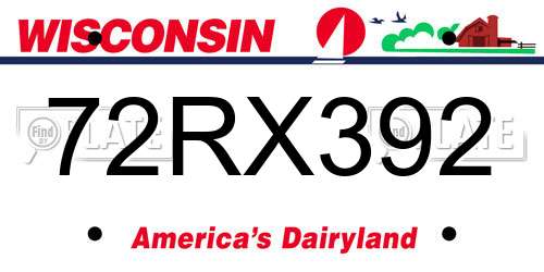 72RX392 Wisconsin License Plate