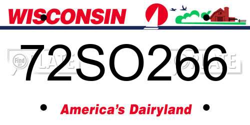 72SO266 Wisconsin License Plate